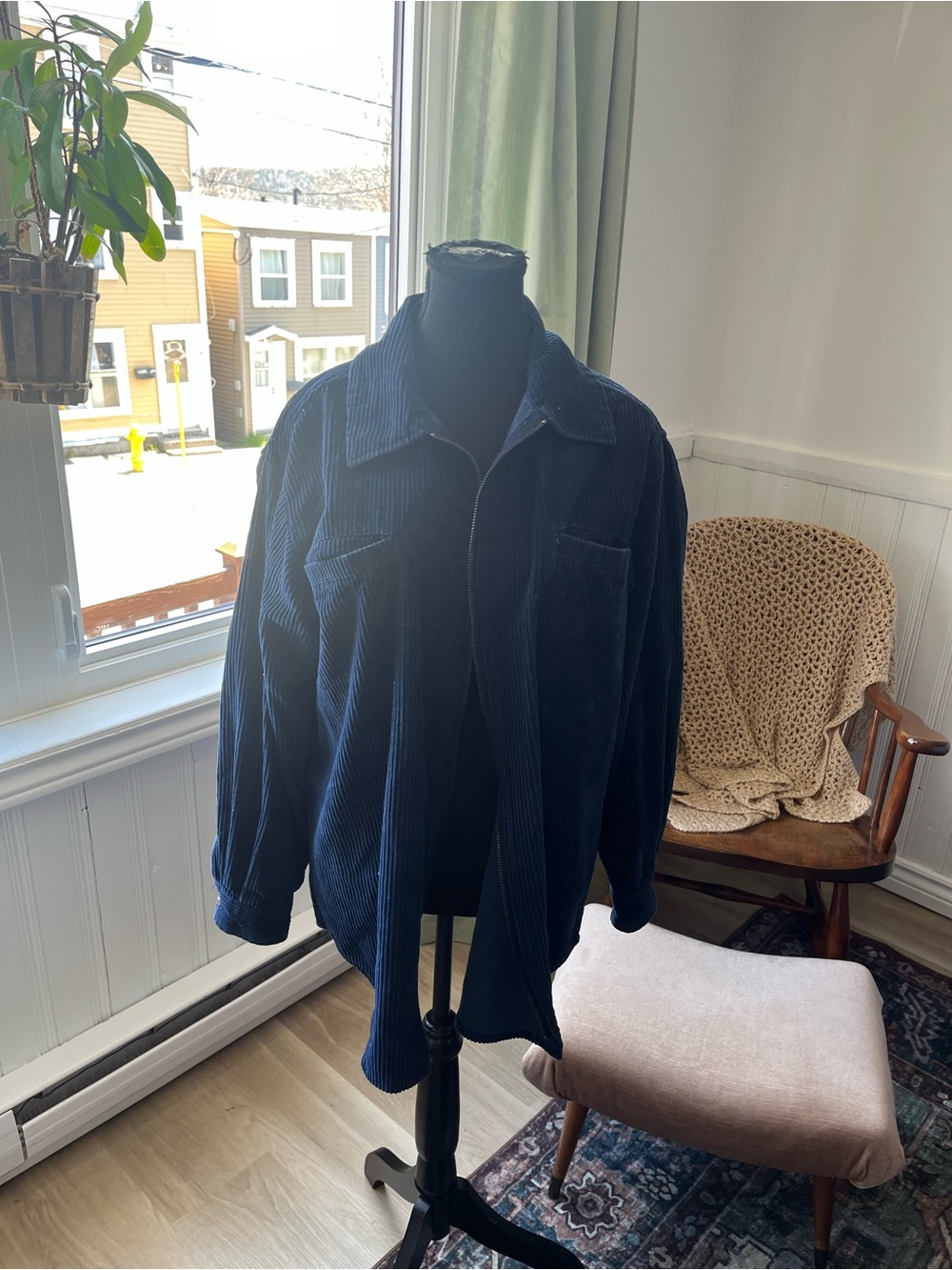 Vintage Navy Corduroy Overshirt Jacket - Casual Zip Front